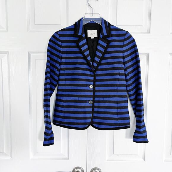 LOFT Corded Dobby Blue and Black Striped Blazer - Picture 1 of 6